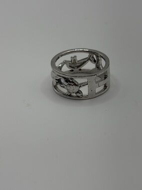 Sea life Cigar Band Ring Silver Turtle, Dolphin & Shark Vintage by Edco 6